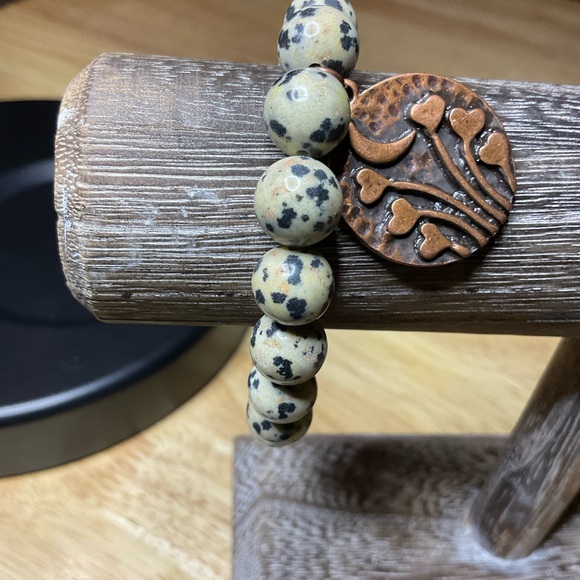 Dalmatian Jasper Beads (10 mm) with Copper Moon/Hearts Charm - Picture 12 of 12